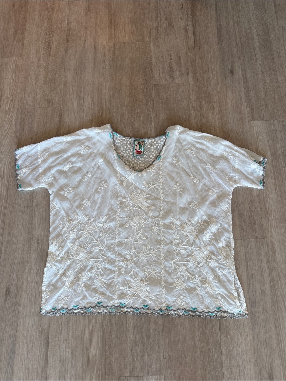 Johnny Was White Eyelet Lace Linen Top M